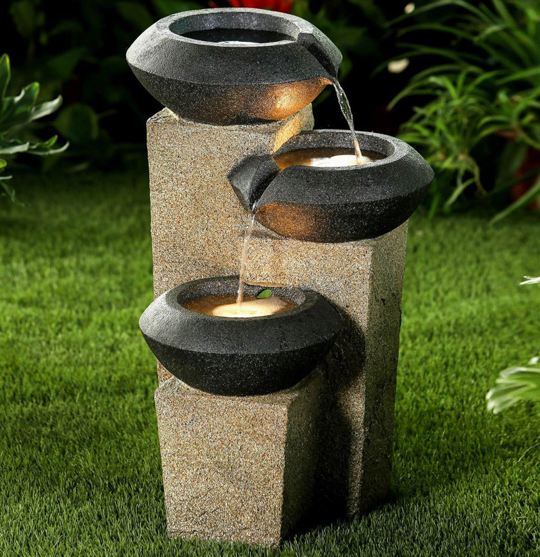 Jeco Inc. Resin ThreeTiered ModernStyle Illuminated Water Fountain